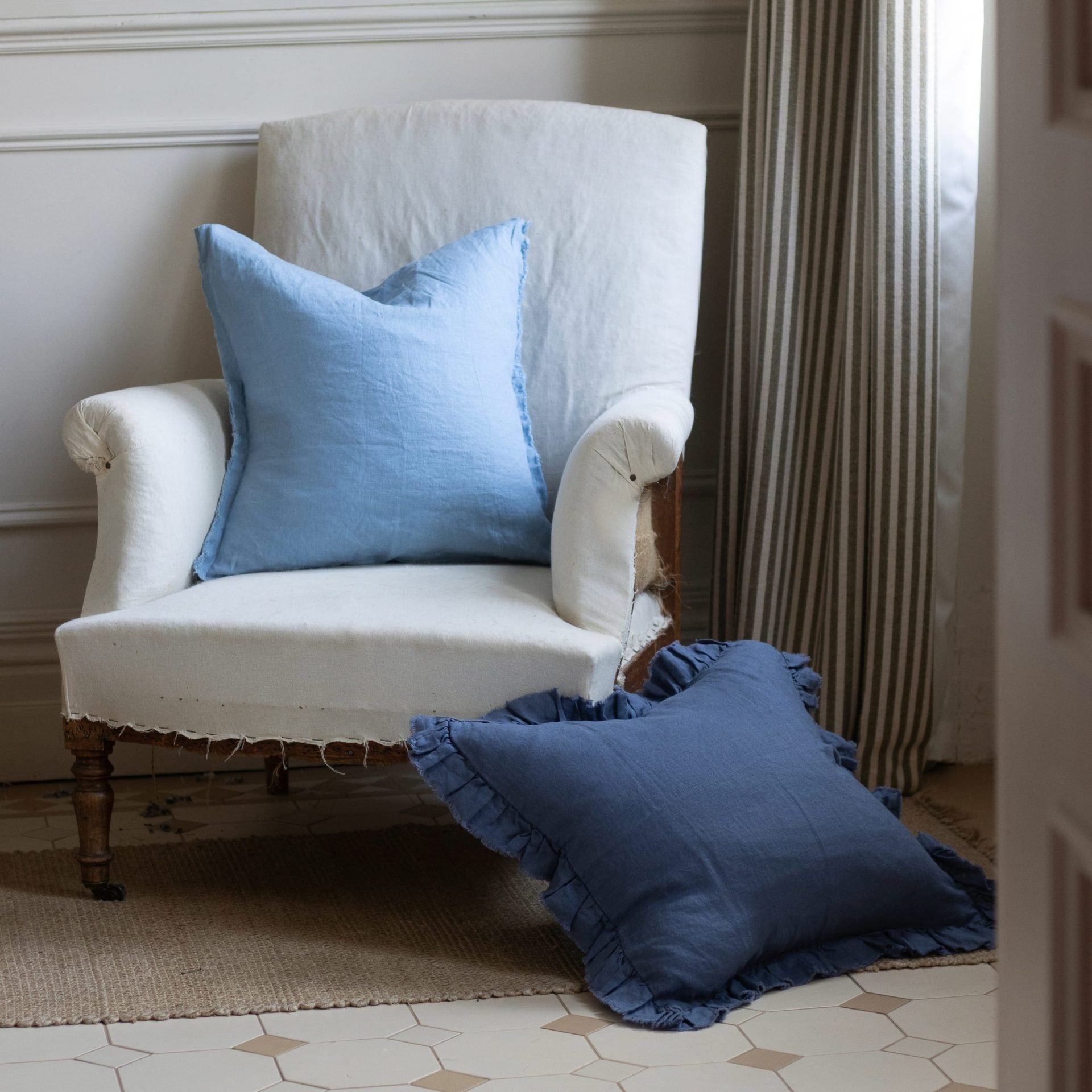 Esmee Light Blue Linen Cushion 45x45