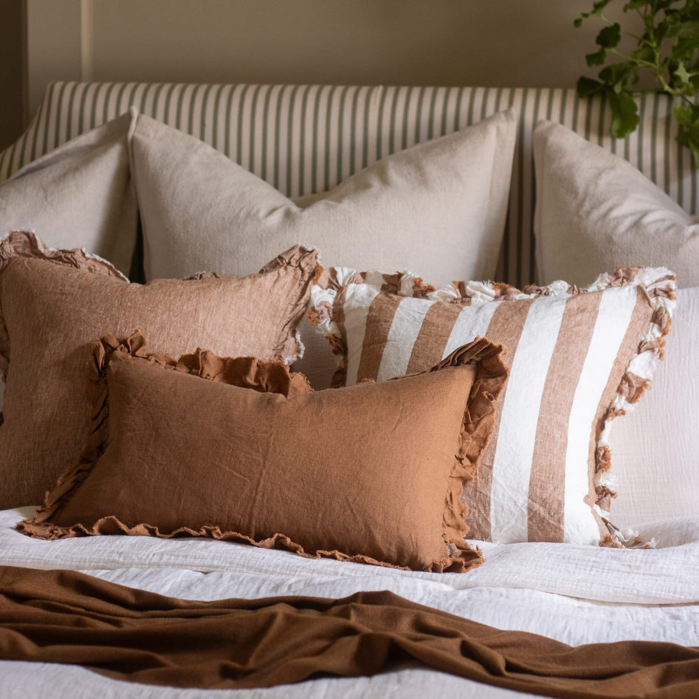 Hallie Rust Wide Stripe Ruffle Cushion 45x45