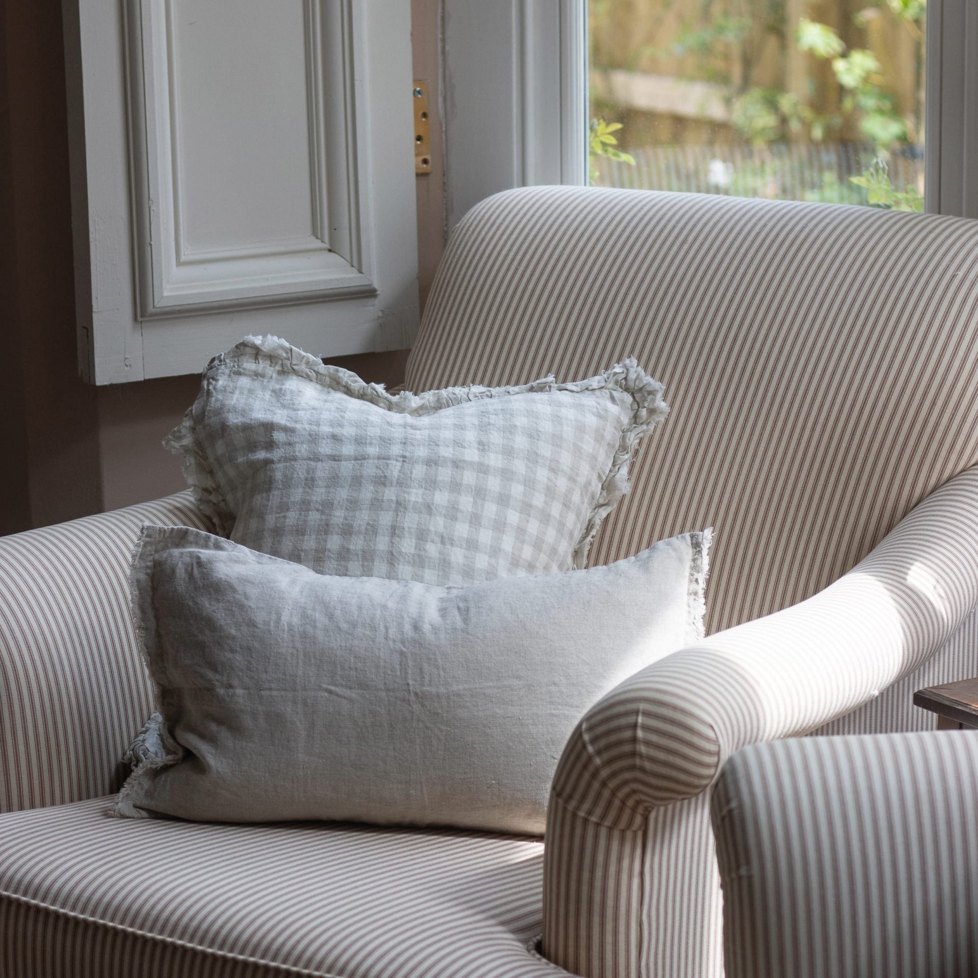 Hallie Natural Gingham Ruffle Cushion 45x45