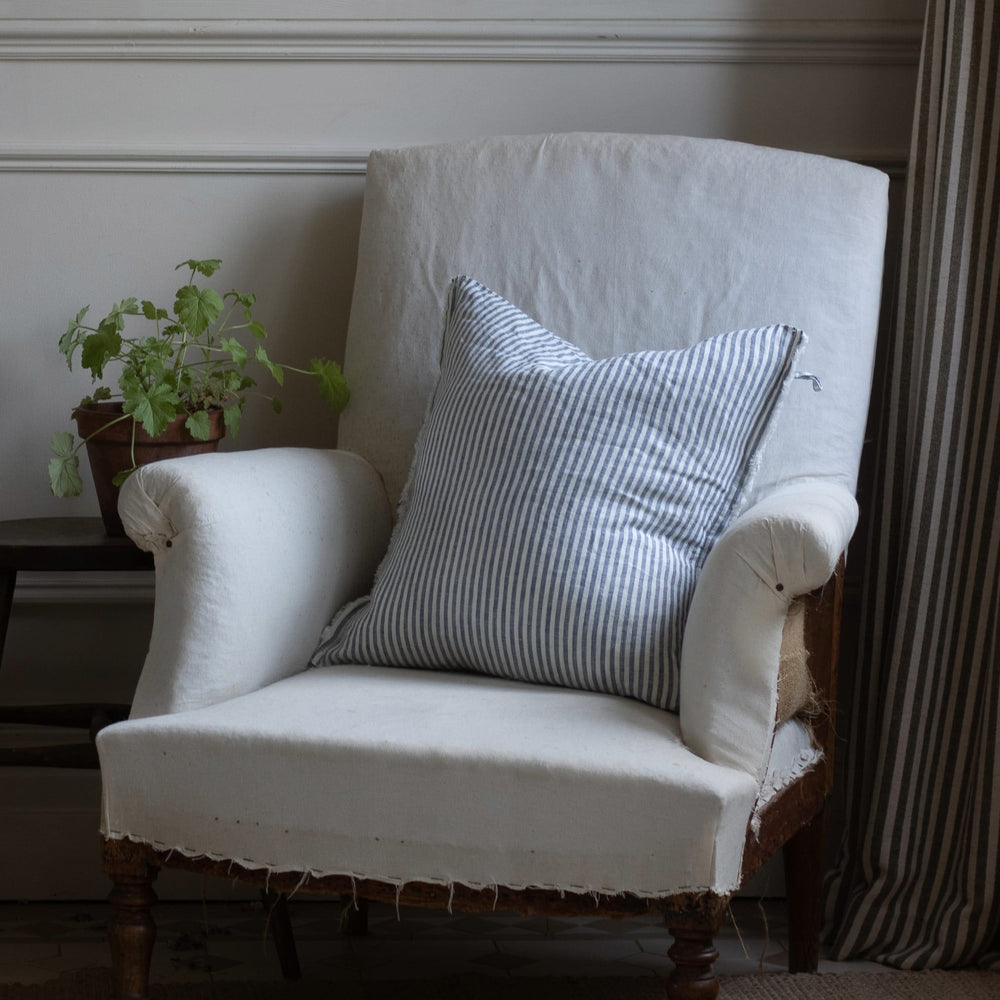 Esmee Navy Stripe Linen Cushion 45x45