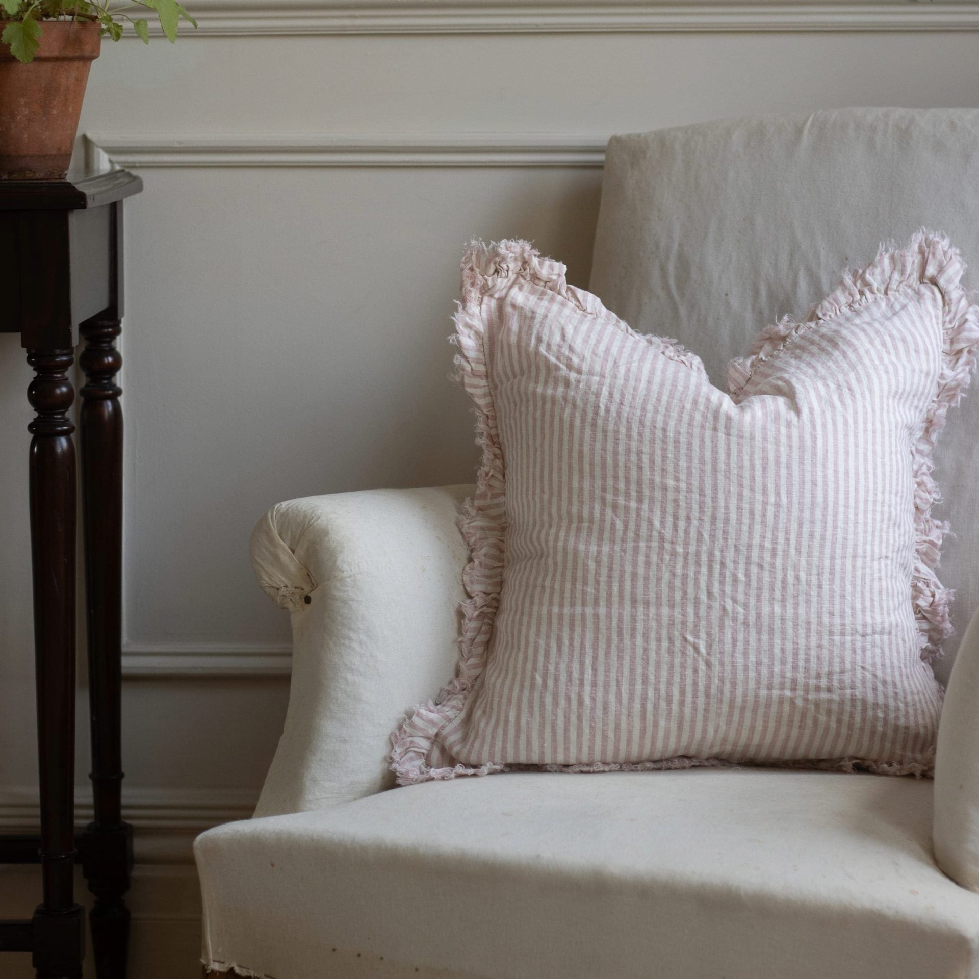 Hallie Pink Stripe Ruffle Cushion 45x45
