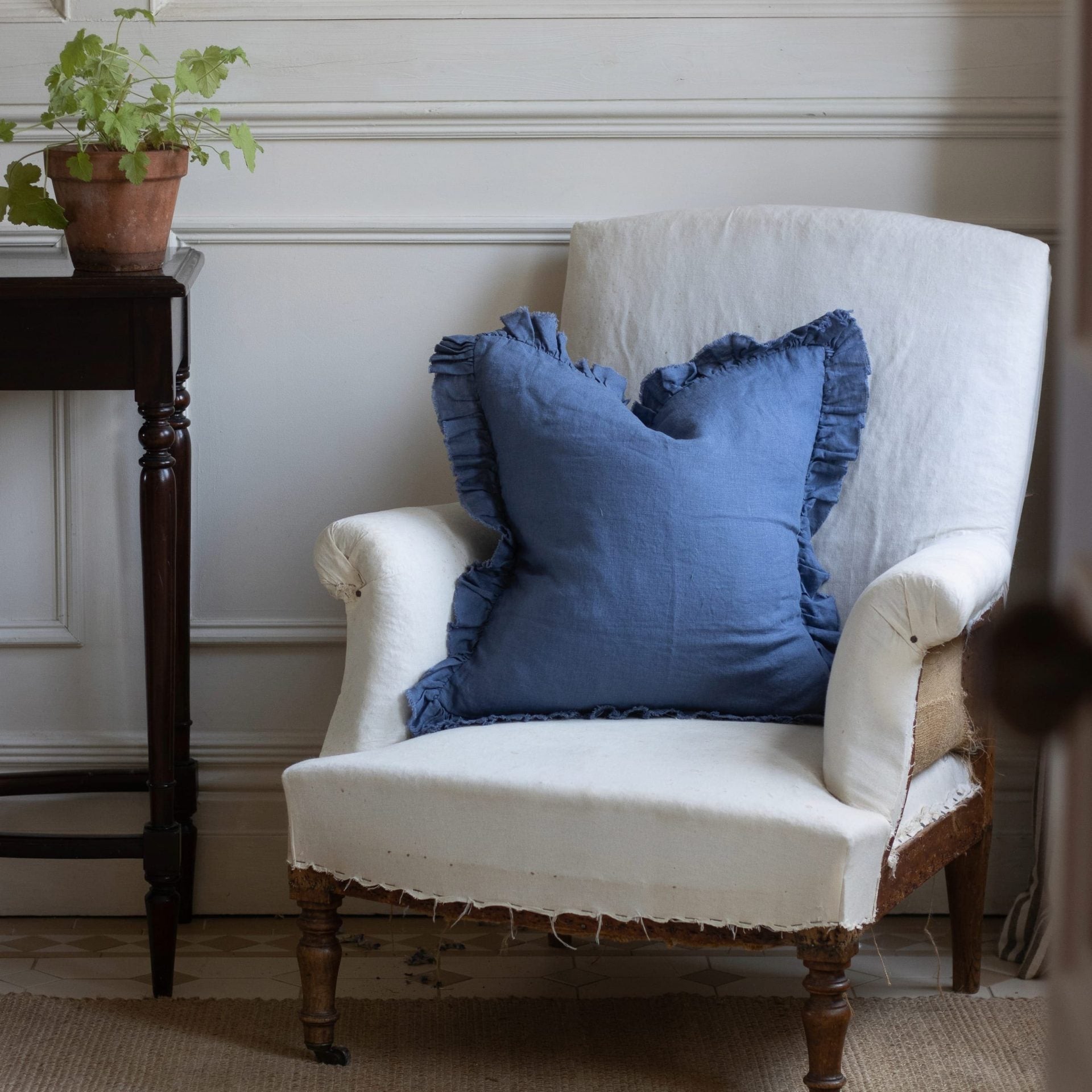 Hallie Navy Blue Ruffle Cushion 45x45