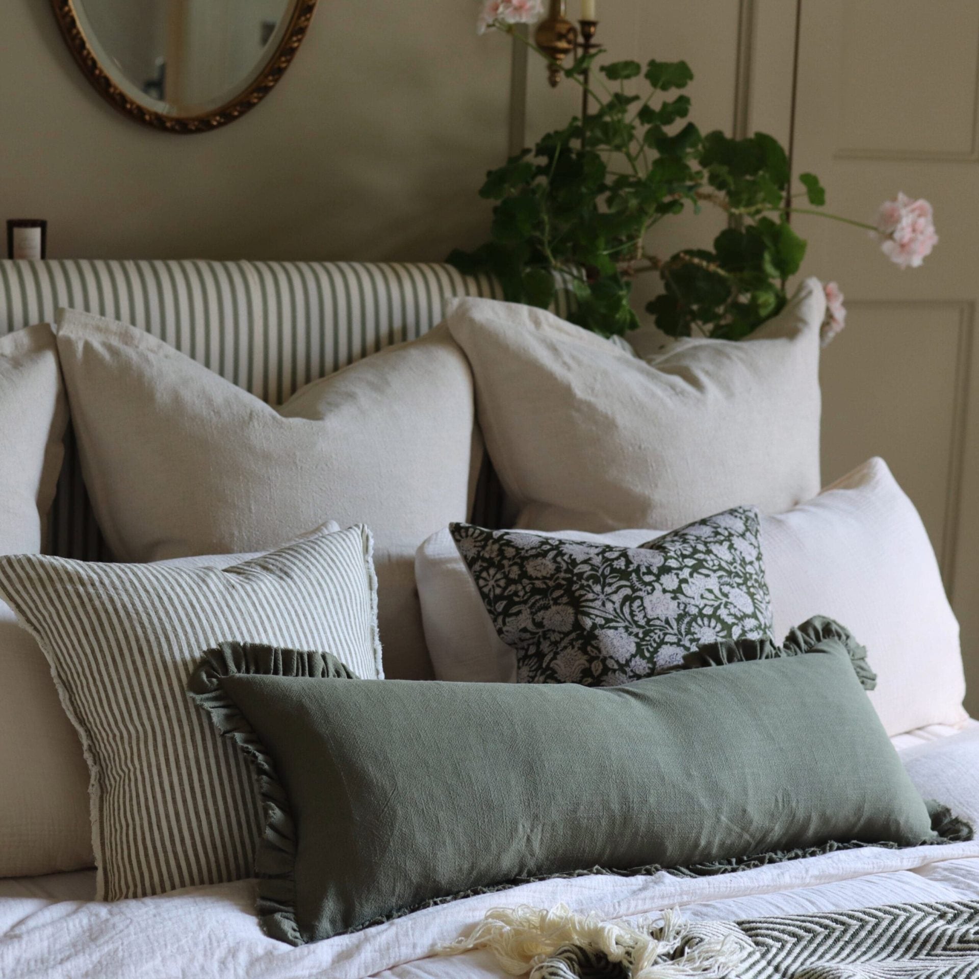 Esmee Olive Green Stripe Cushion 45x45