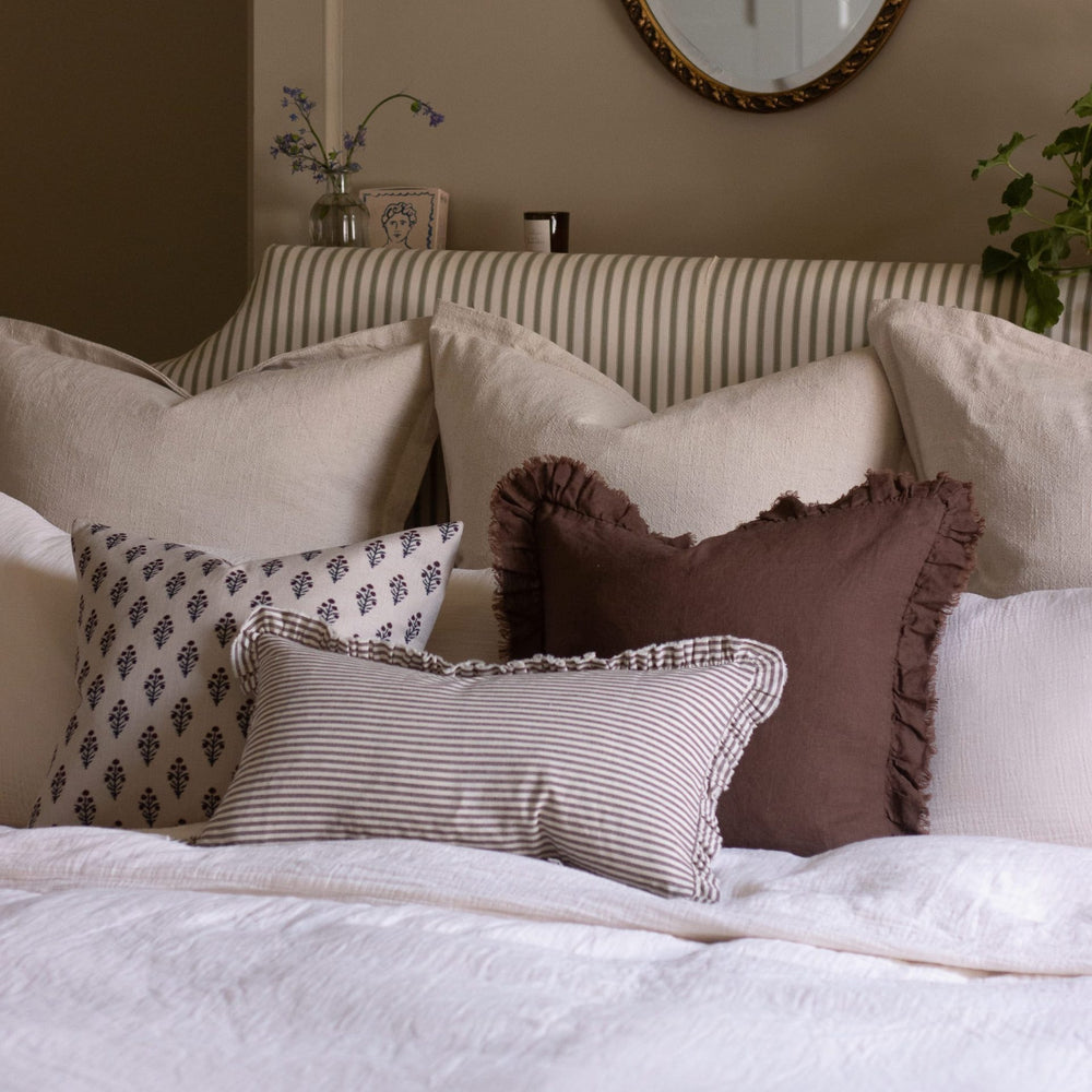 Darcy Dark Brown Stripe Ruffle Cushion 50x30