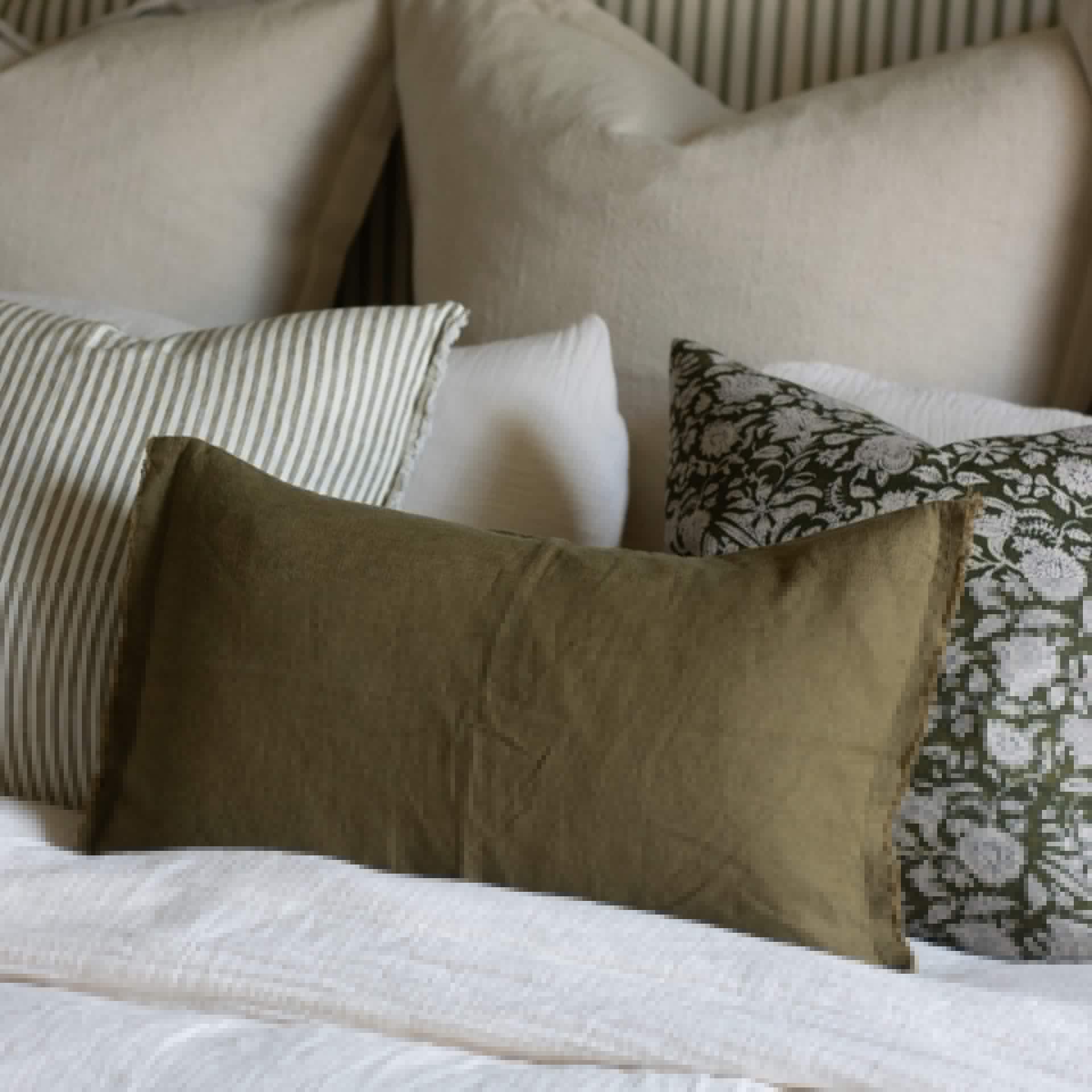 Esmee Olive Green Linen Cushion 50x30