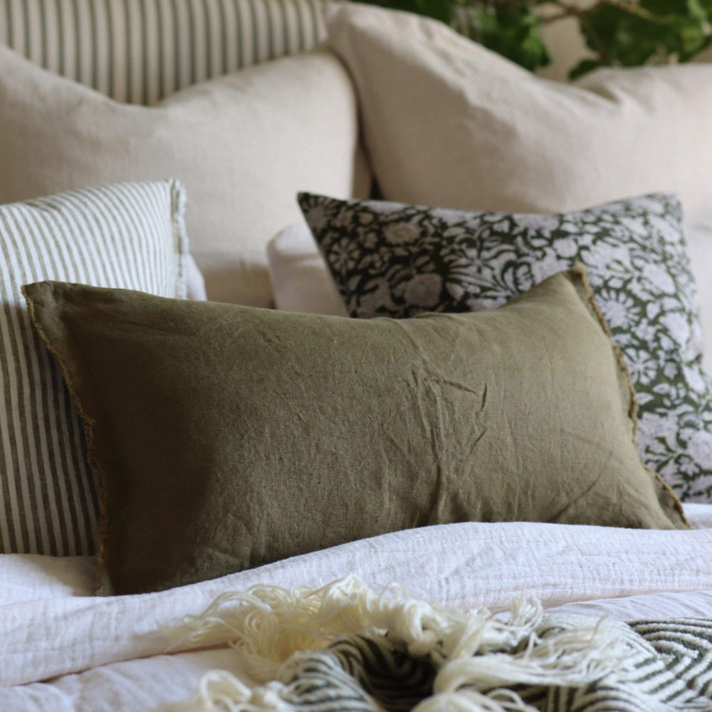 Esmee Olive Green Linen Cushion 50x30