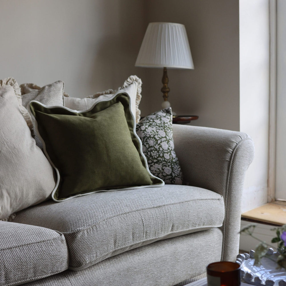 Chloe Olive Green Scalloped Edge Cushion 55x55cm