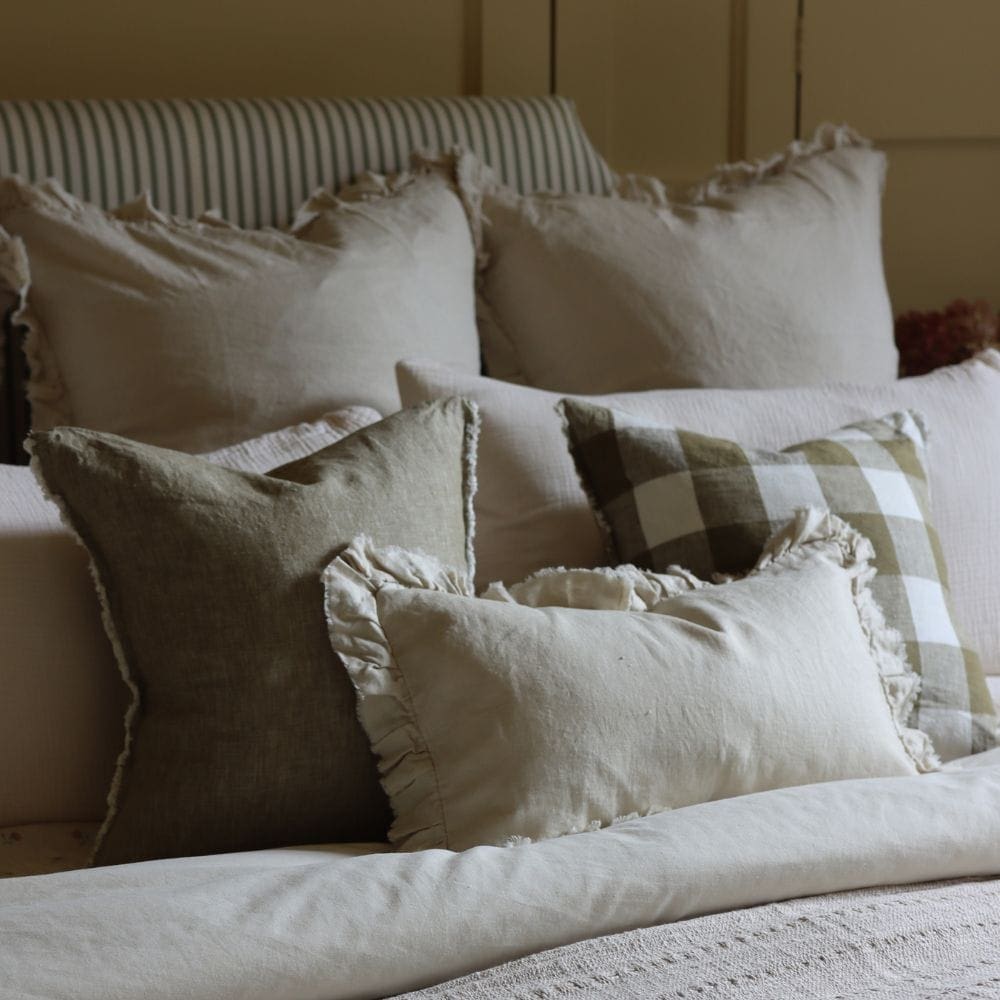 Esmee Washed Olive Green Linen Cushion 45x45
