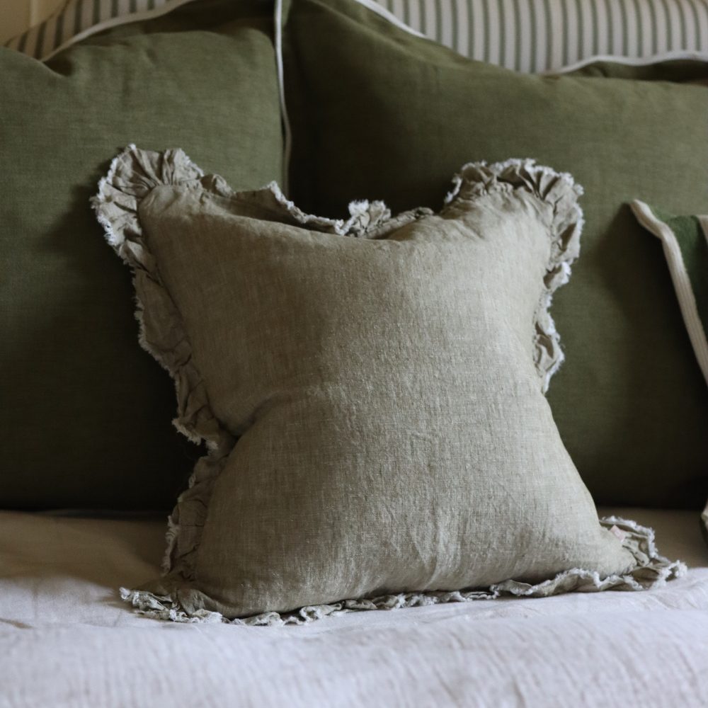 Hallie Washed Olive Linen Cushion