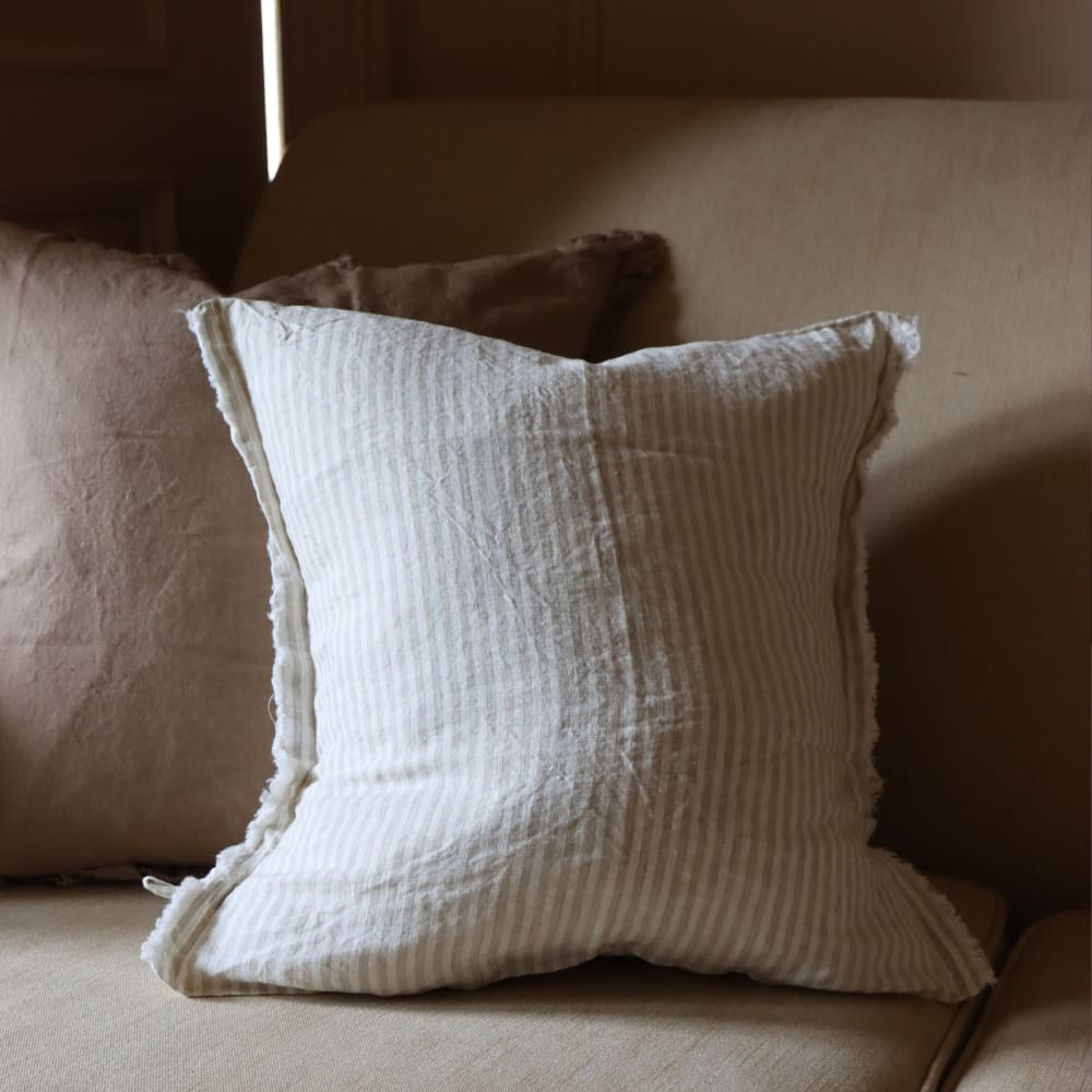 Esmee Natural Beige Stripe Linen Cushion 53x53