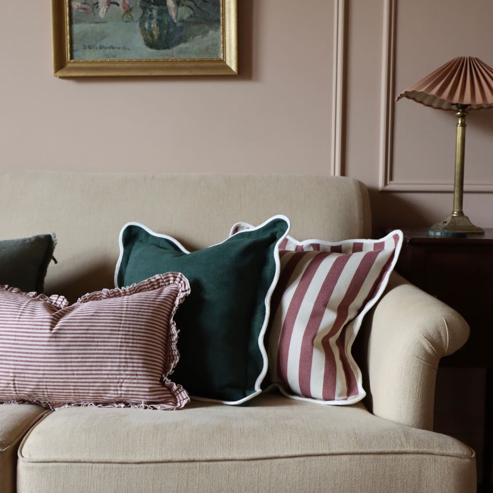 Chloe Plum Stripe Scalloped Edge Cushion 45x45