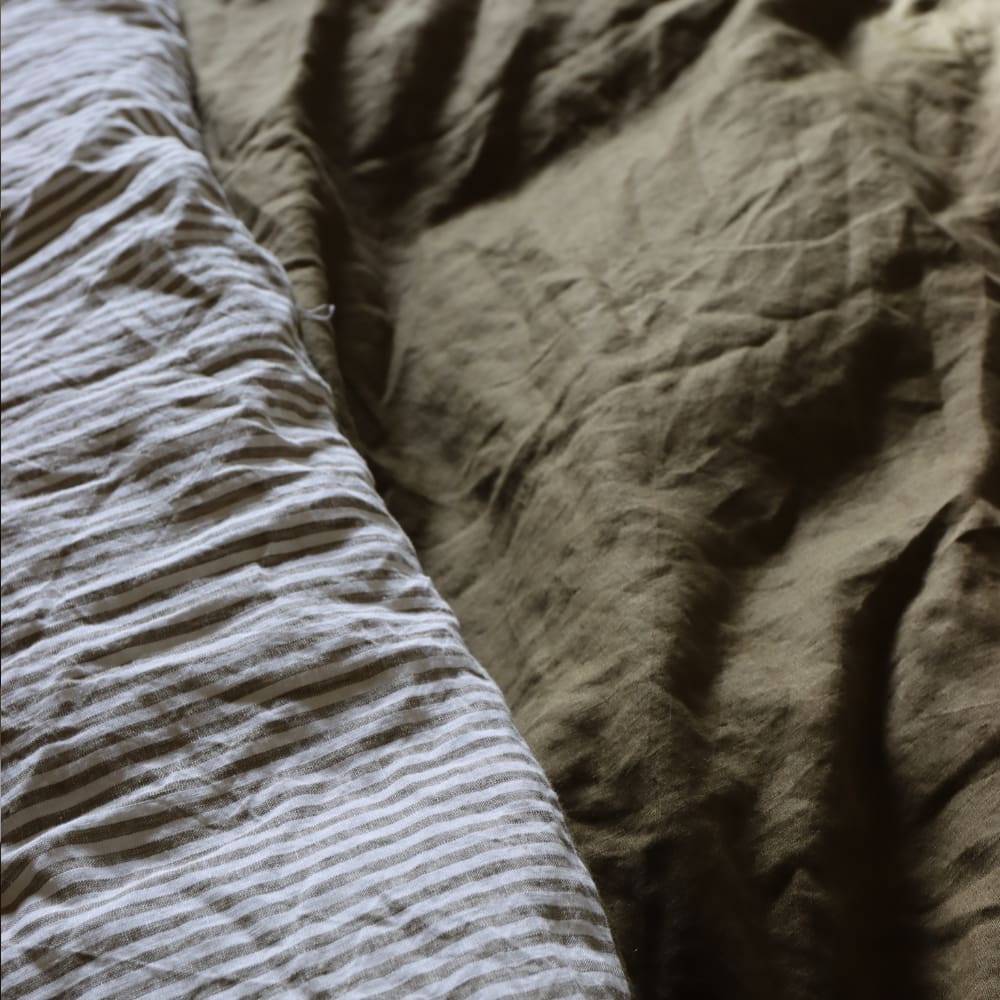 Luxury Olive Stripe Linen Bedding Set
