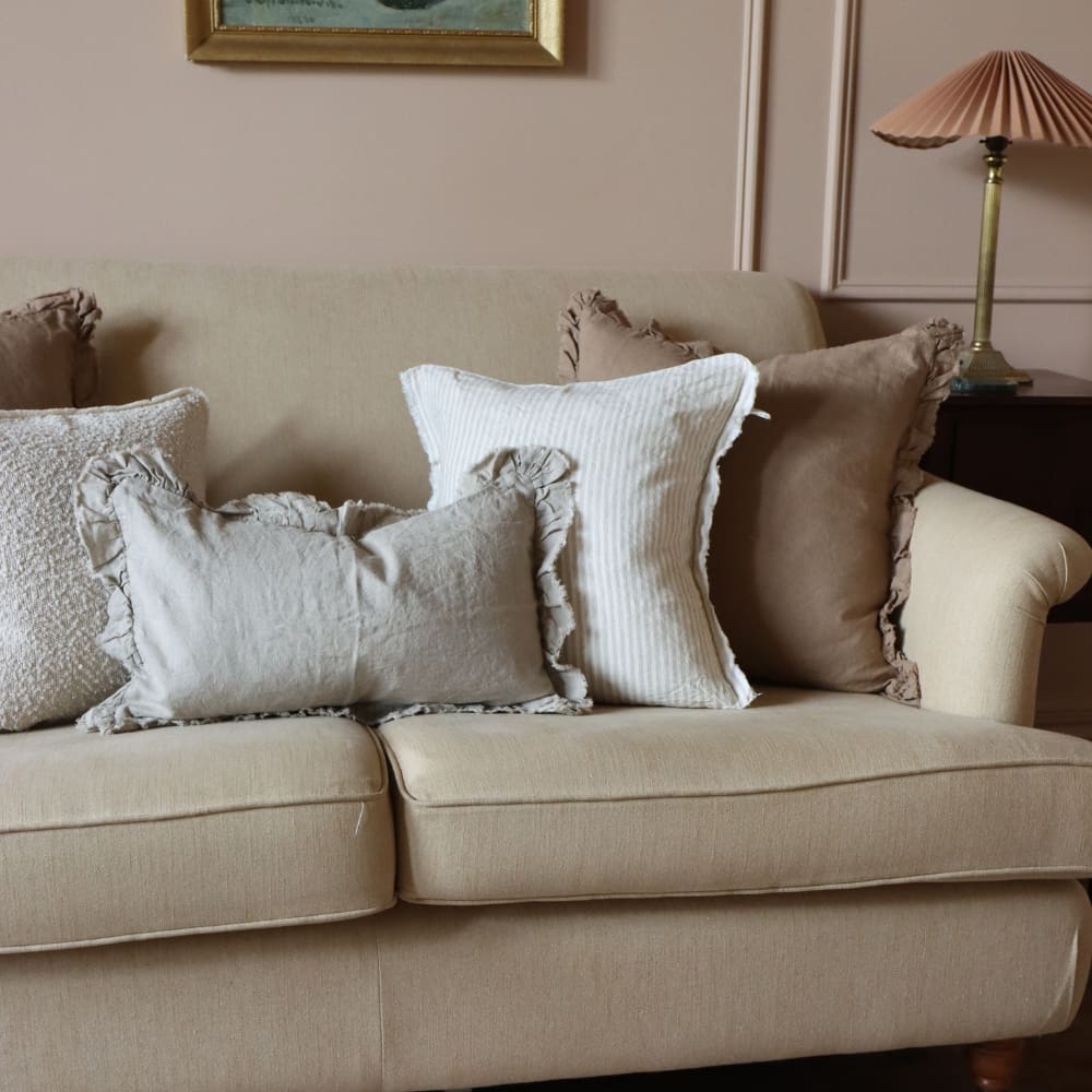 Esmee Natural Beige Stripe Linen Cushion 53x53