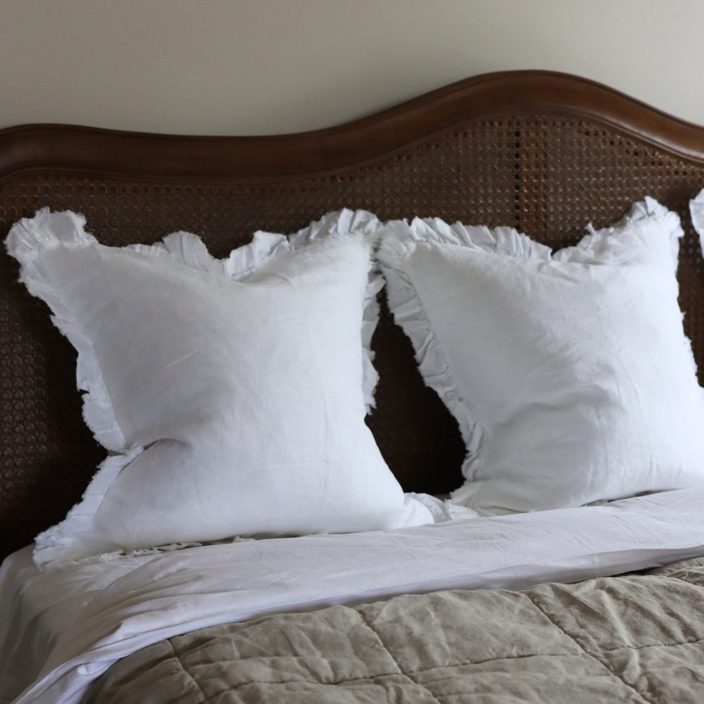 Hallie White Ruffle Linen Cushion 45x45