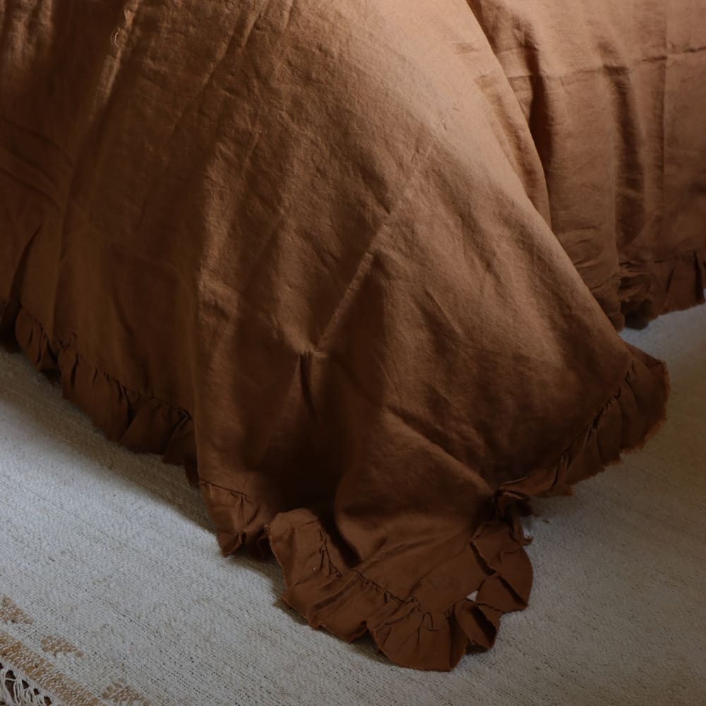 Rust Ruffle Linen Bedspread