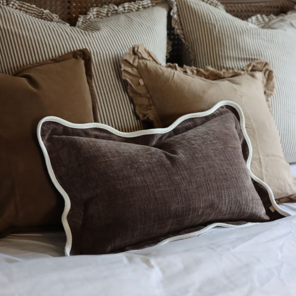 Chloe Dark Brown Scalloped Edge Cushion 50x30
