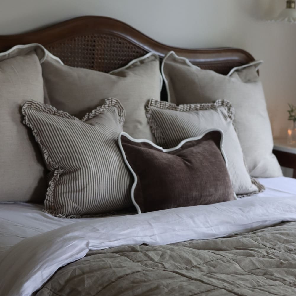 Darcy Dark Brown Stripe Ruffle Cushion 45x45