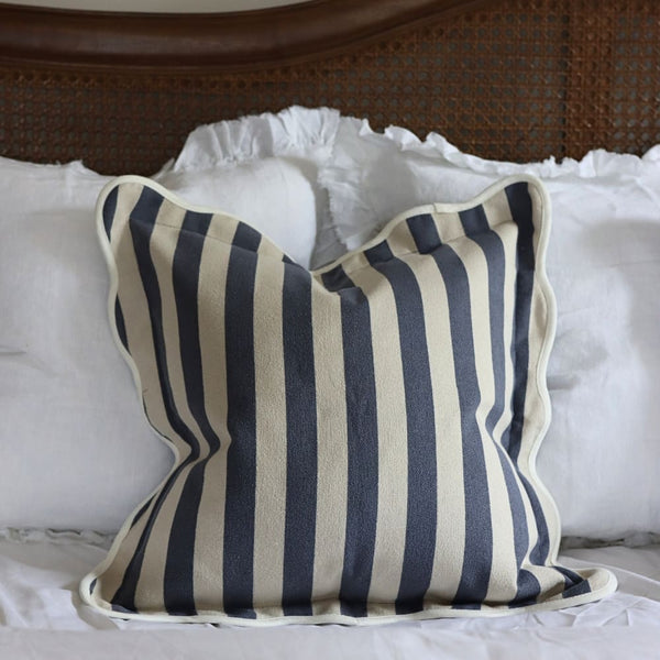 Chloe Navy Stripe Scalloped Edge Cushion