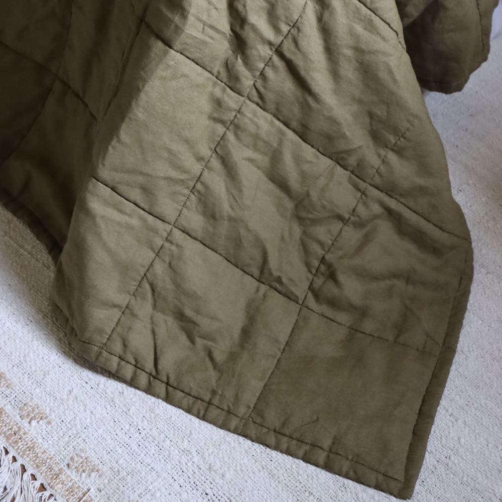 Luxury Olive Linen Quilted Bedspread