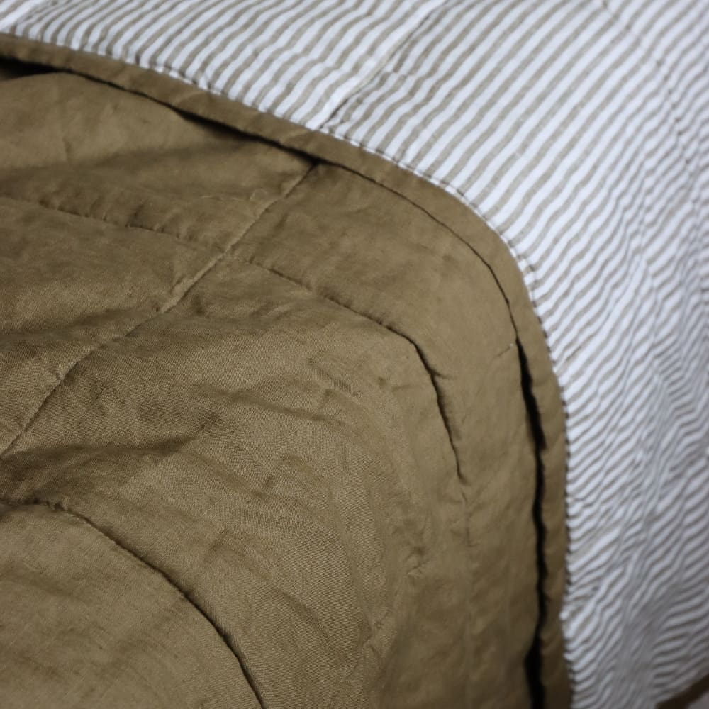 Luxury Olive Linen Quilted Bedspread