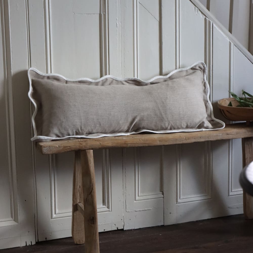 Chloe Greige Scalloped Edge Bolster Cushion 80x30