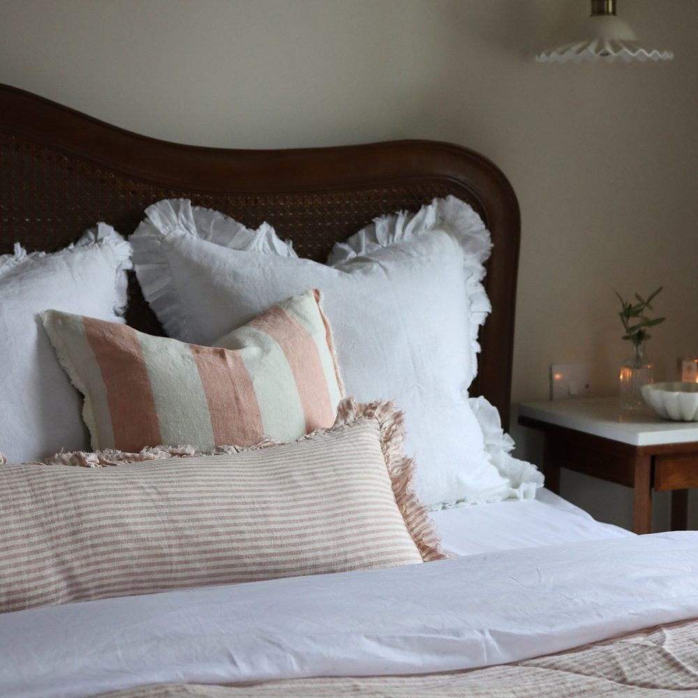 Hallie White Ruffle Linen Cushion 45x45