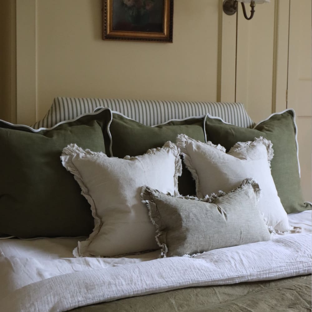 Hallie Washed Olive Green Cushion 50x30