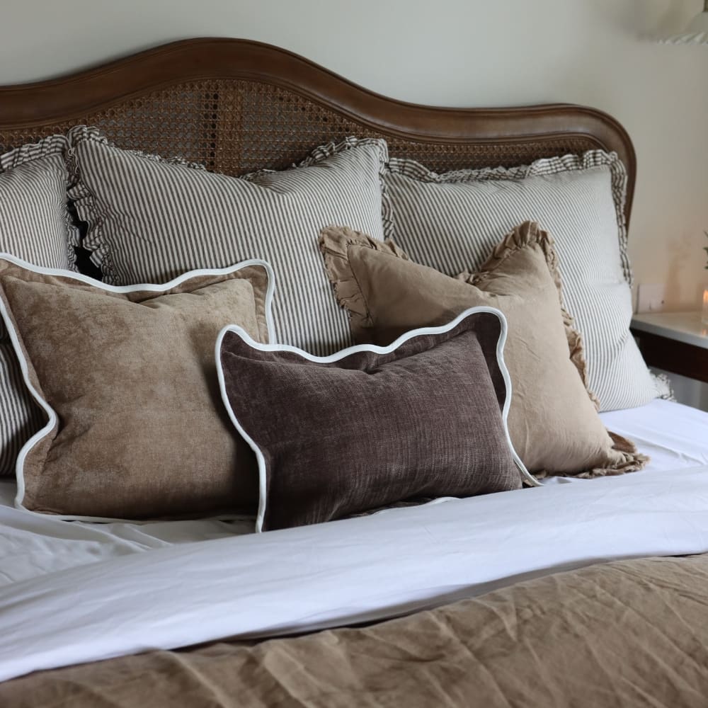 Darcy Dark Brown Stripe Ruffle Cushion 65x65