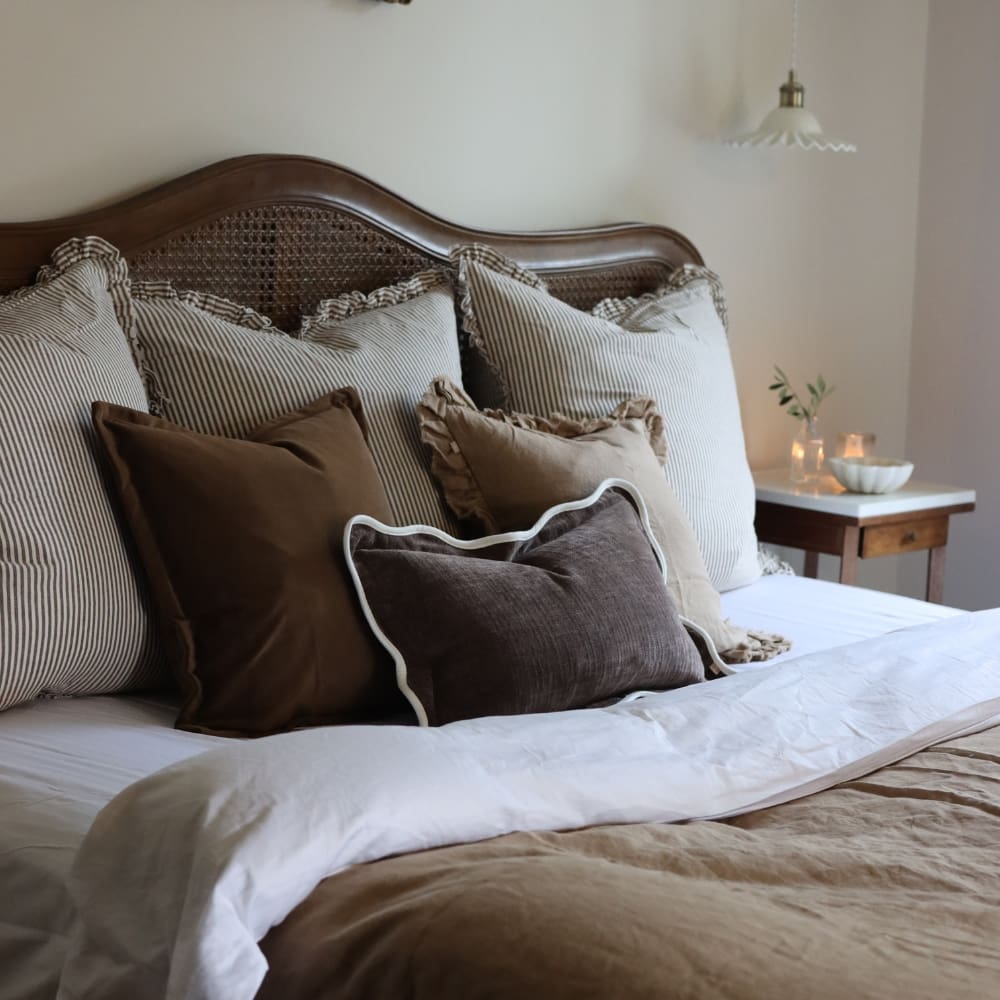 Darcy Dark Brown Stripe Ruffle Cushion 65x65
