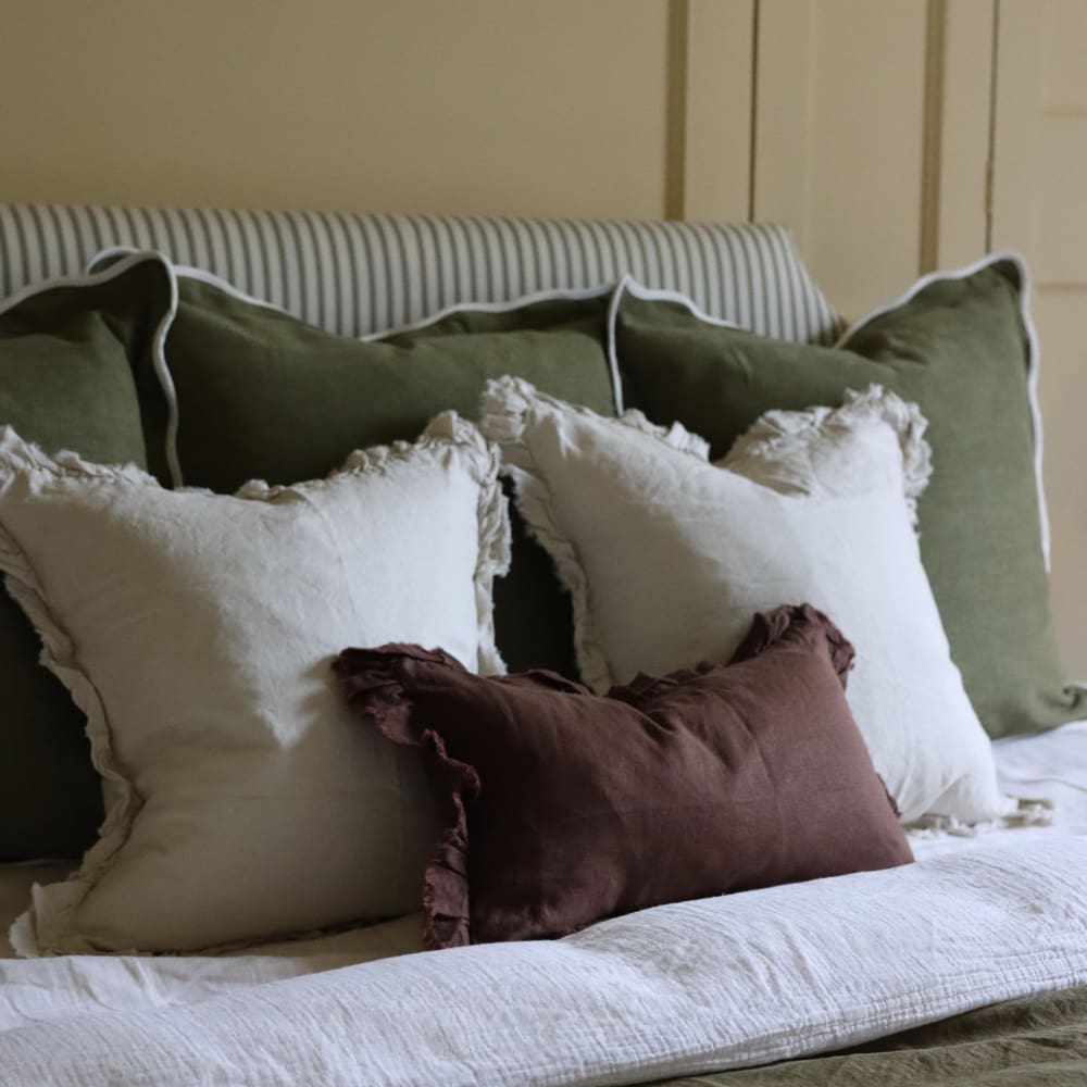 Chloe Olive Green Scalloped Edge Cushion 65x65
