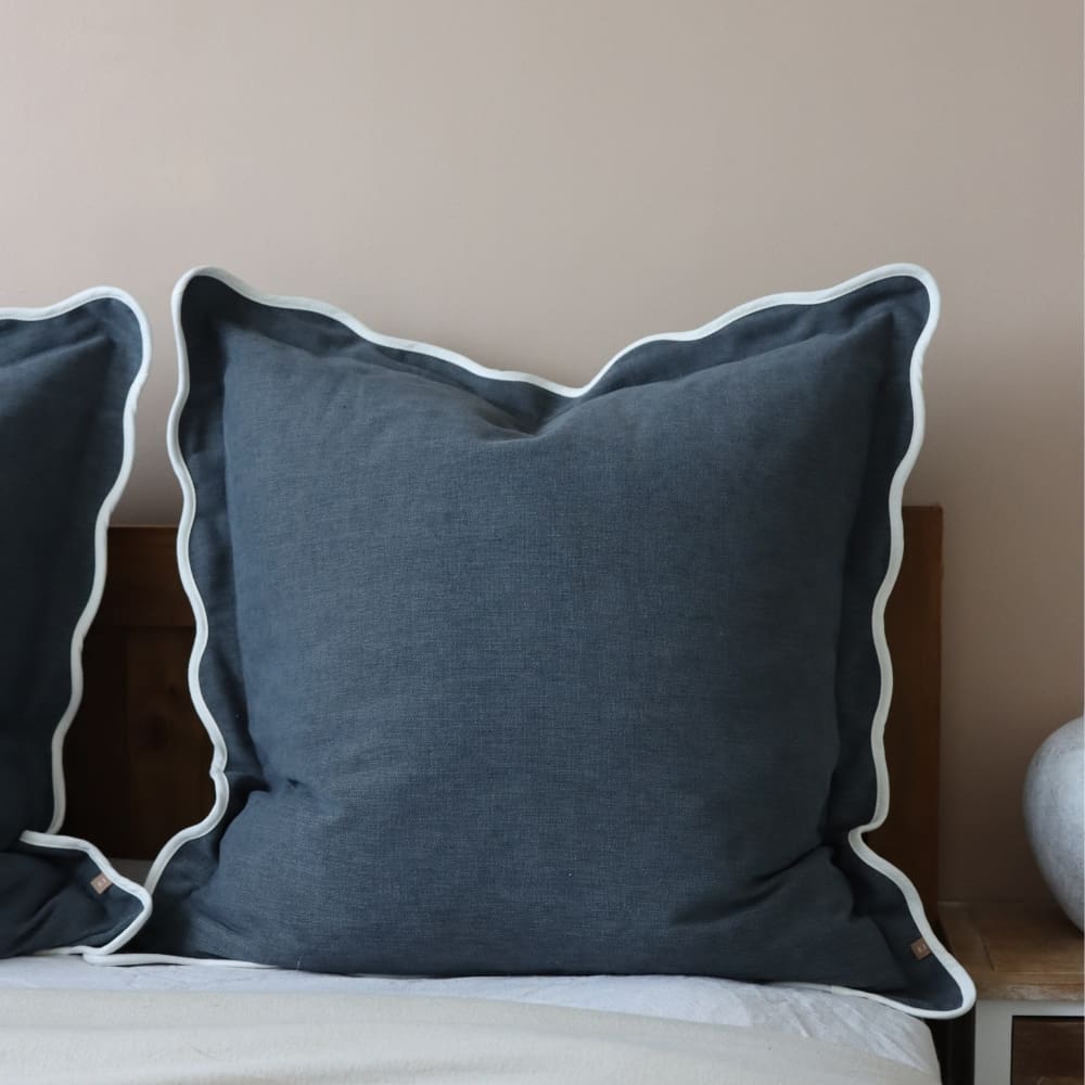 Chloe Navy Scalloped Edge Cushion 65x65