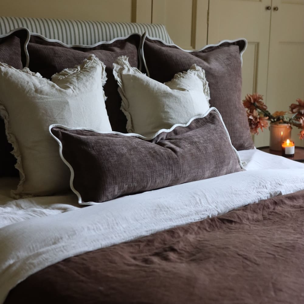 Chloe Dark Brown Scalloped Edge Bolster Cushion 80x30