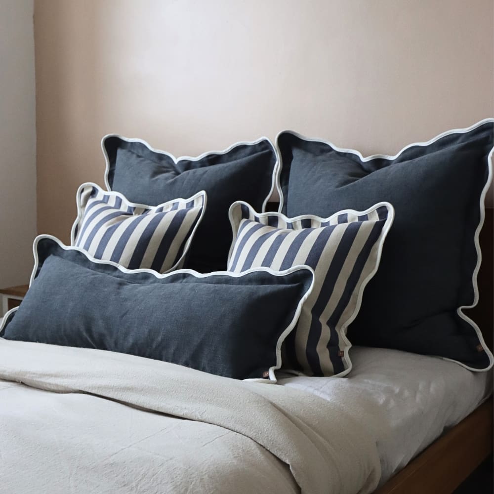 Chloe Navy Scalloped Edge Cushion 65x65
