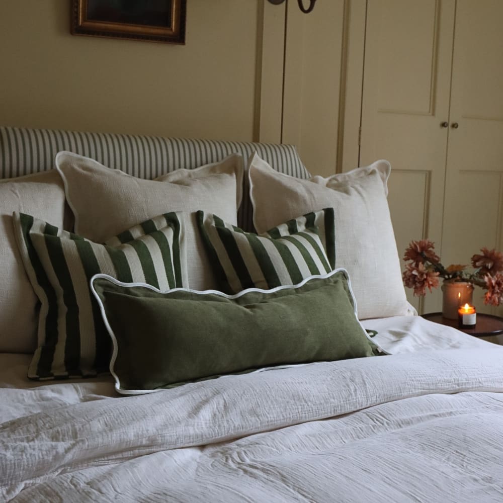 Chloe Olive Green Scalloped Edge Bolster Cushion 80x30
