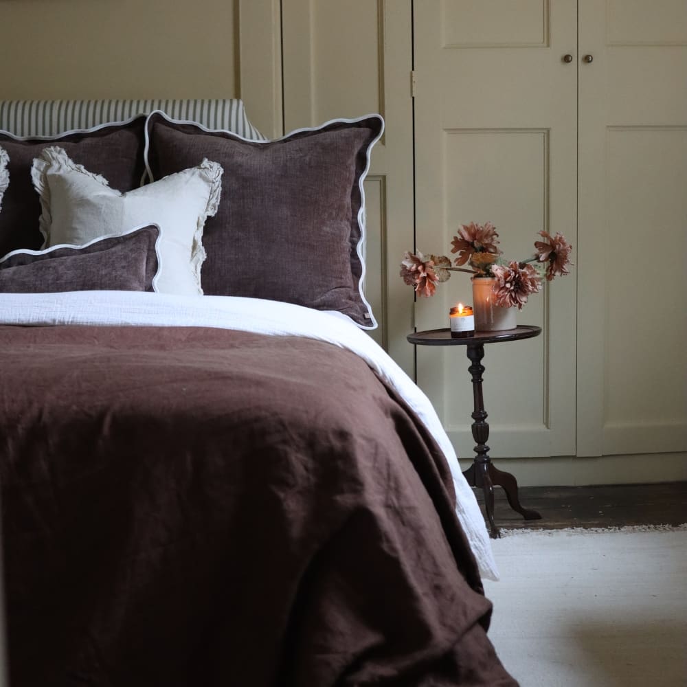 Chloe Dark Brown Scalloped Edge Bolster Cushion 80x30
