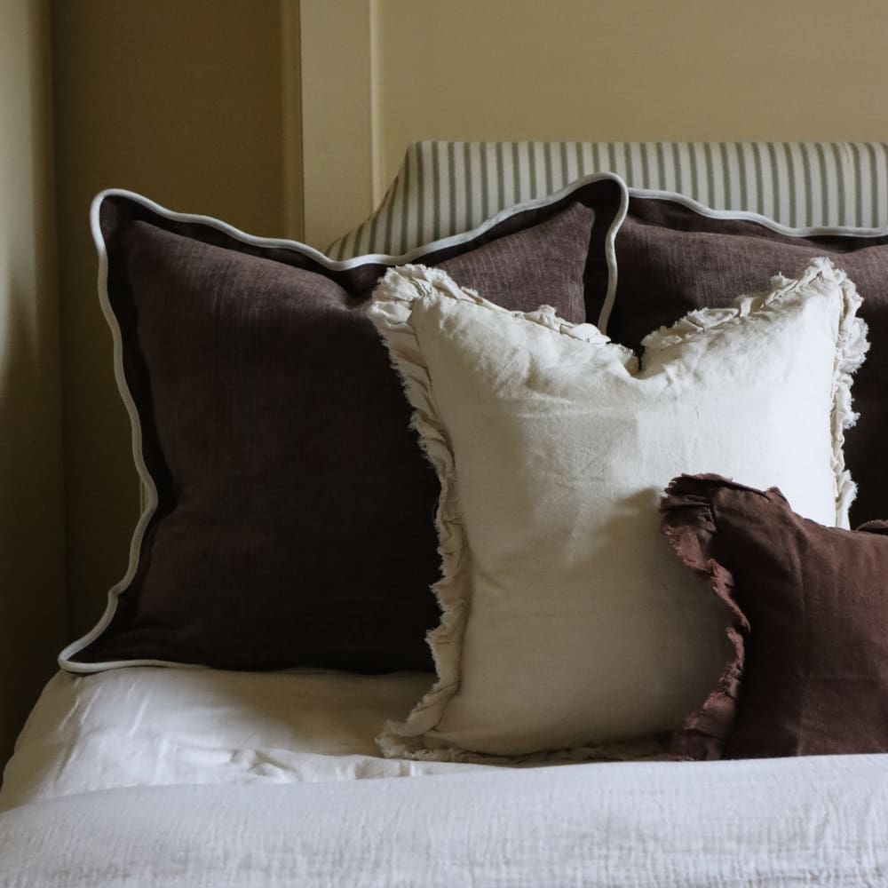 Chloe Dark Brown Scalloped Edge Cushion 65x65