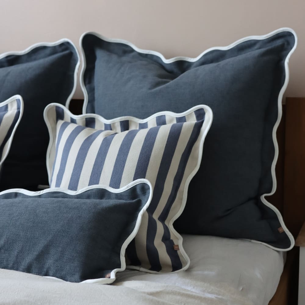 Chloe Navy Scalloped Edge Cushion 65x65