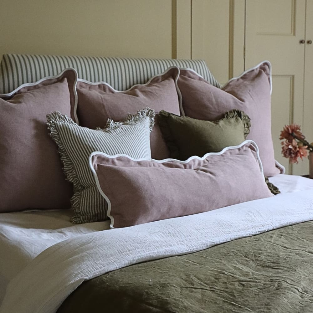 Chloe Dusty Pink Scalloped Edge Bolster Cushion 80x30