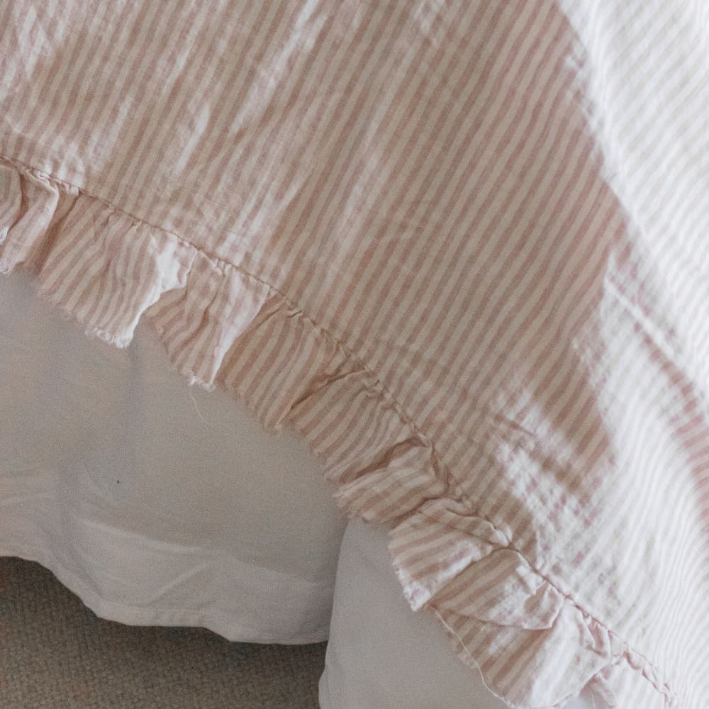 Pink Stripe Ruffle Linen Bedspread