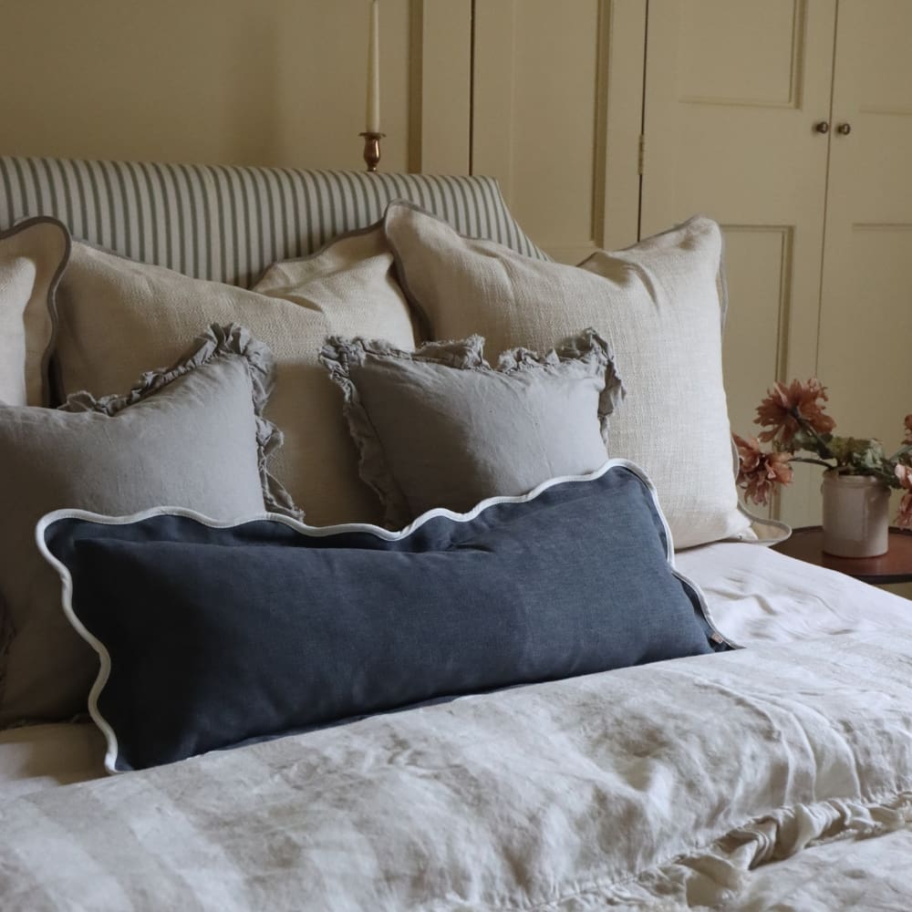 Chloe Navy Scalloped Edge Bolster Cushion 80x30