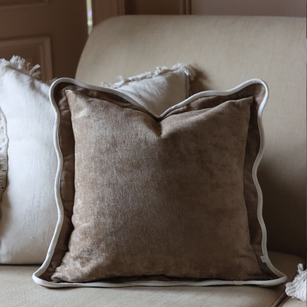 Chloe Coffee Brown Scalloped Edge Cushion 45x45