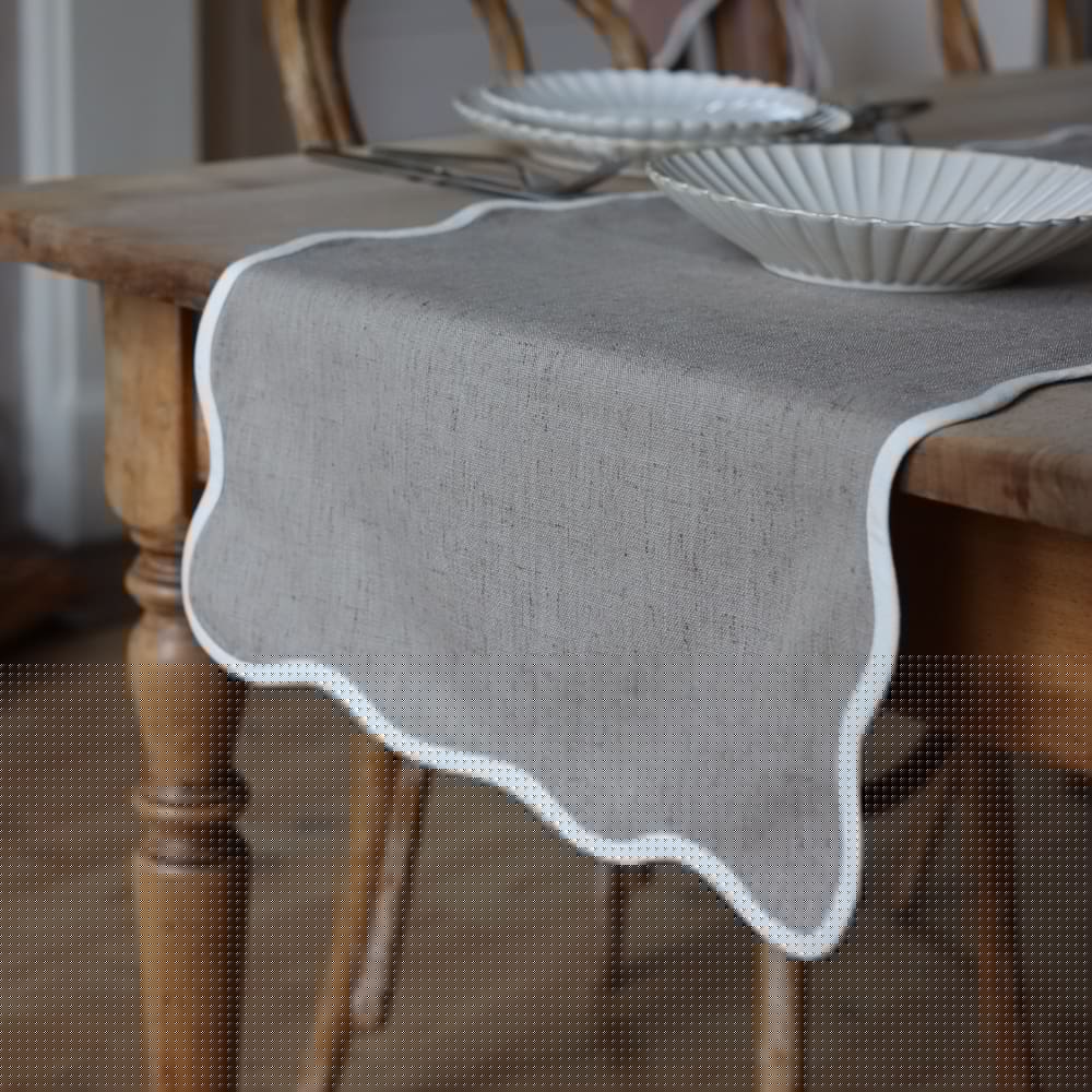 Chloe Greige Scalloped Table Runner
