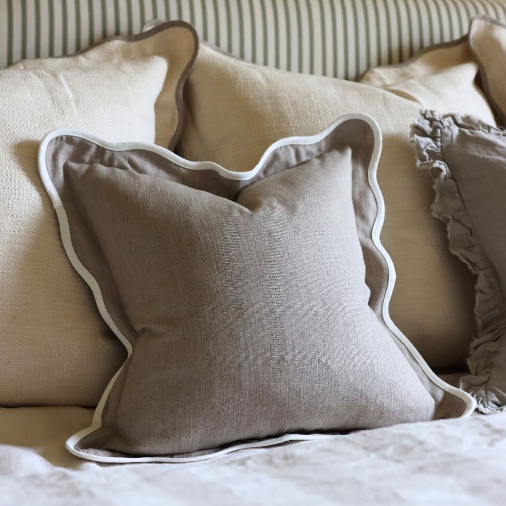 Chloe Greige Scalloped Edge Cushion 45x45