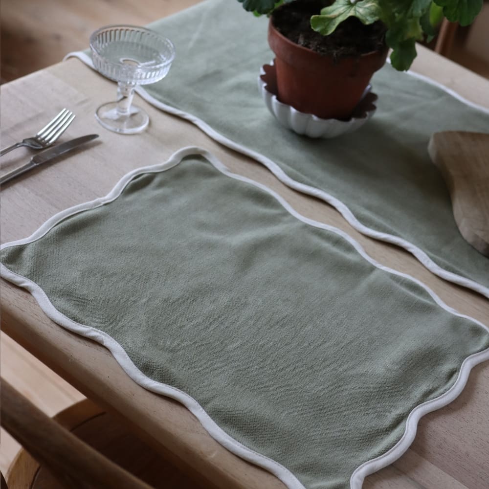 Set of Chloe Sage Scalloped Placemats