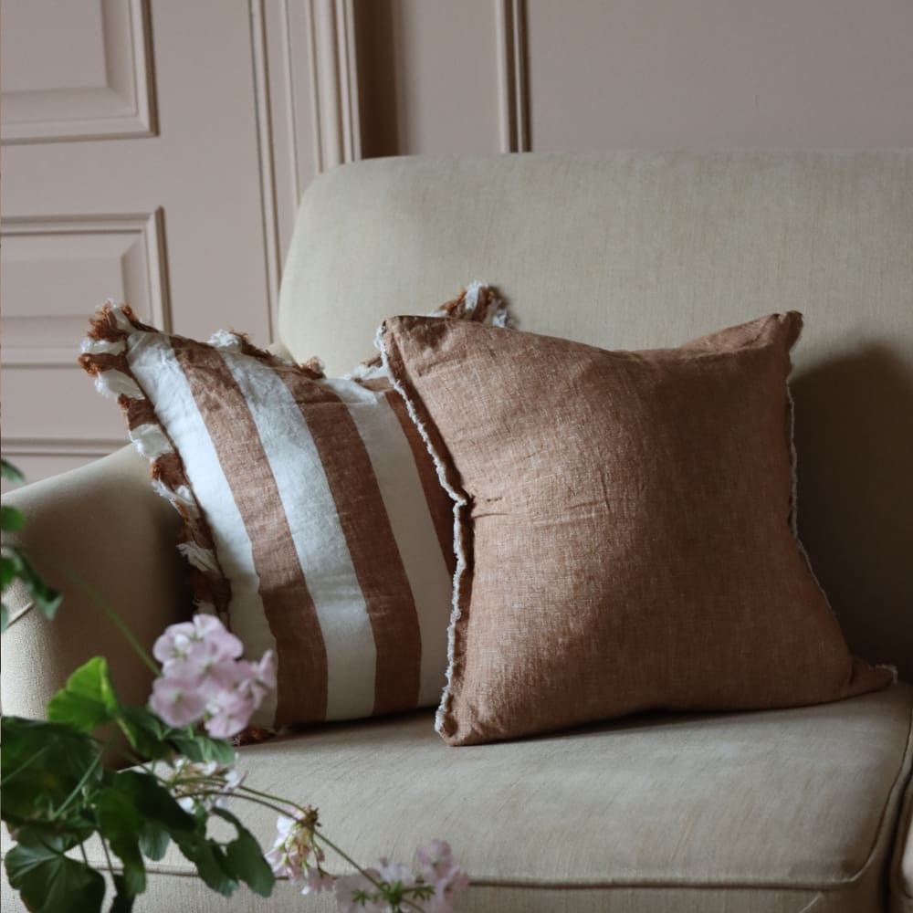 Hallie Rust Wide Stripe Ruffle Cushion 45x45