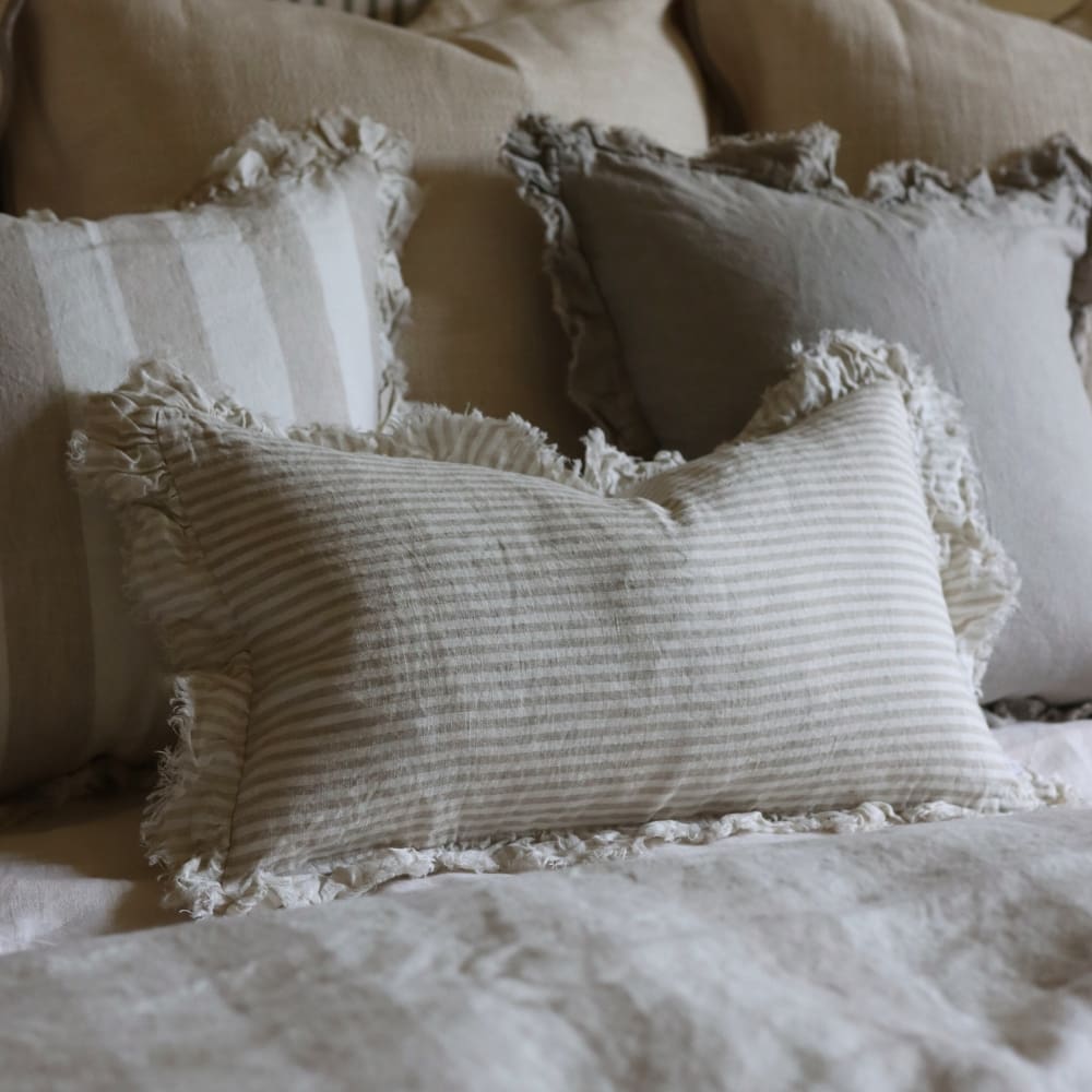 Hallie Natural Stripe Ruffle Cushion 50x30