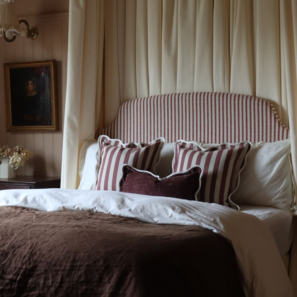 Chloe Plum Stripe Scalloped Edge Cushion 45x45
