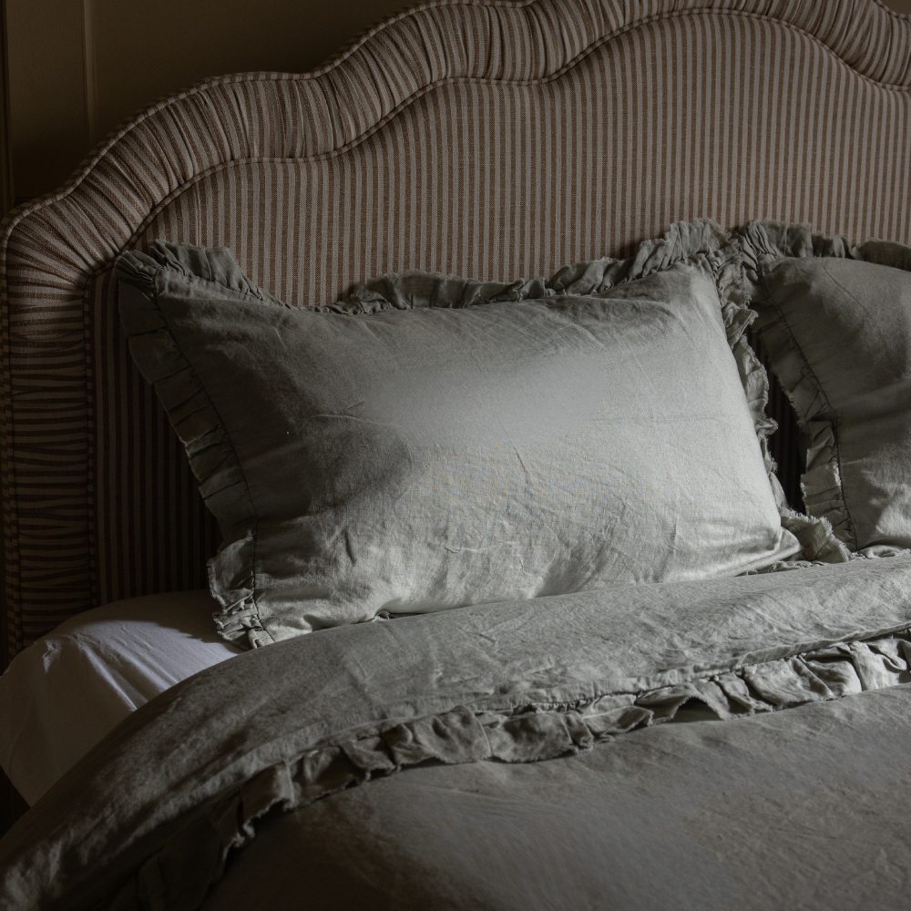 Luxury Sage Green Ruffle Linen Bedding Set
