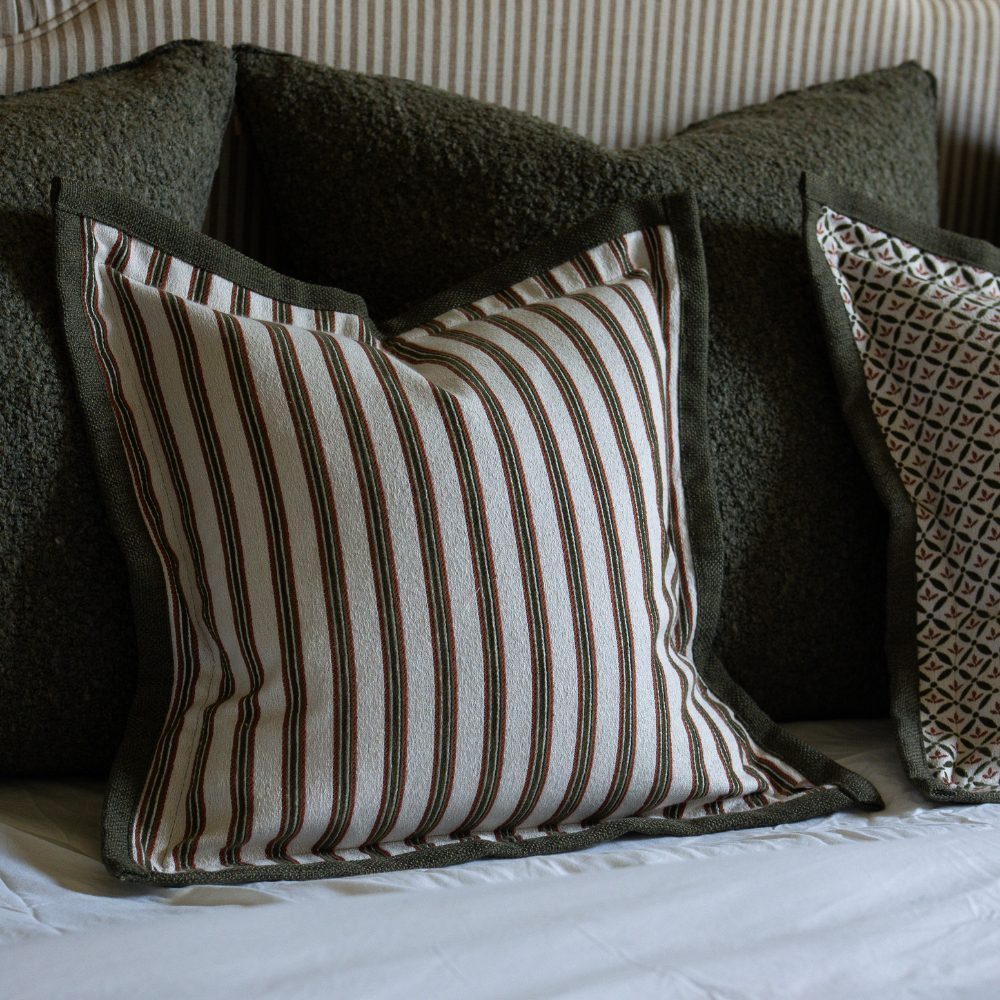 Fleur Olive and Terracotta Stripe Cushion 45x45