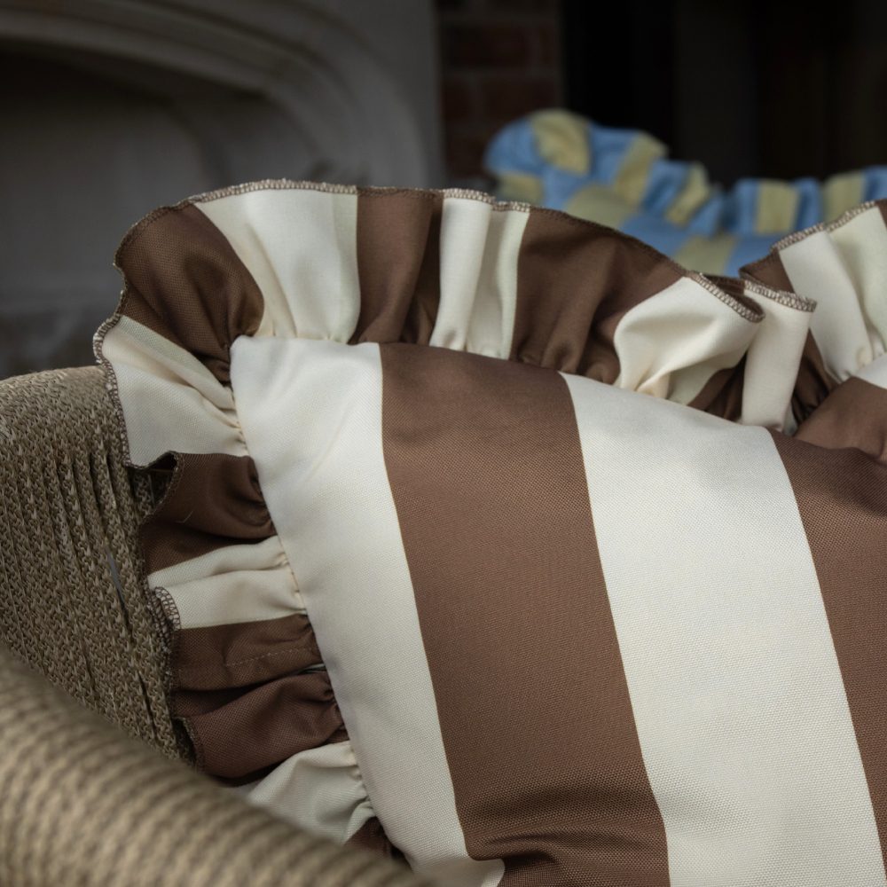 Outdoor Brown & Cream Ruffle Edge Cushion 45x45